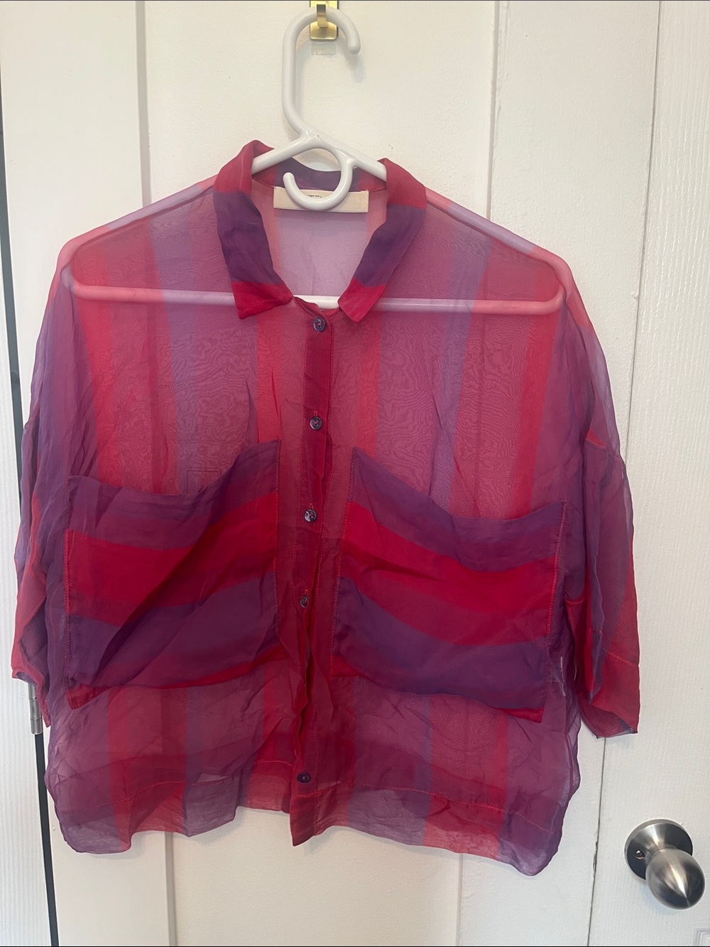 Sheer pink and purple button up Tela